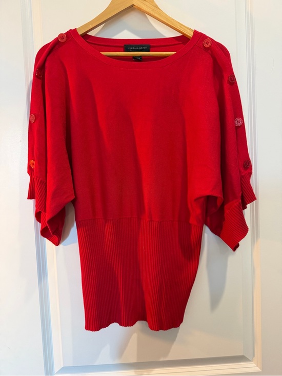 Cable & Gauge Sweaters - Cable &‎ Gauge Sweater XL Red Dolman Sleeve Button Shoulder Rayon Nylon Knit Top